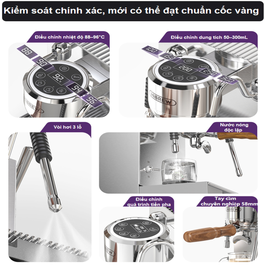 [ Hàng chính hãng] Máy pha cà phê Espresso, Cappuccino, Latte - Dòng chuyên nghiệp. Thương hiệu Mỹ cao cấp HiBREW - H21