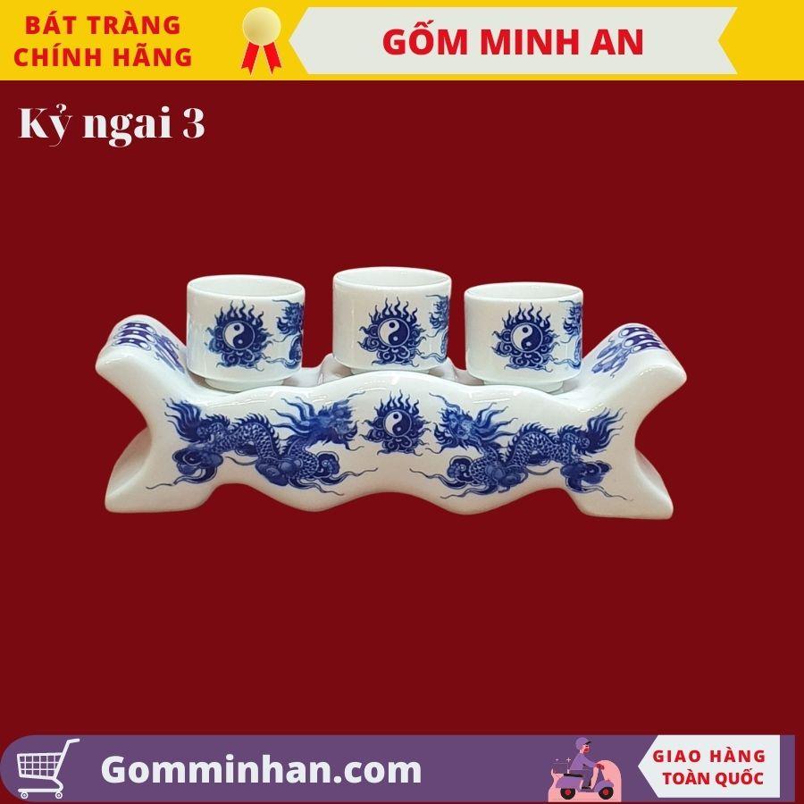 Bộ Kỷ Thờ Ngai 3 chén vẽ Hoa Sen Vẽ Rồng Cao Cấp- Gốm Sứ Bát Tràng- Gốm Minh An