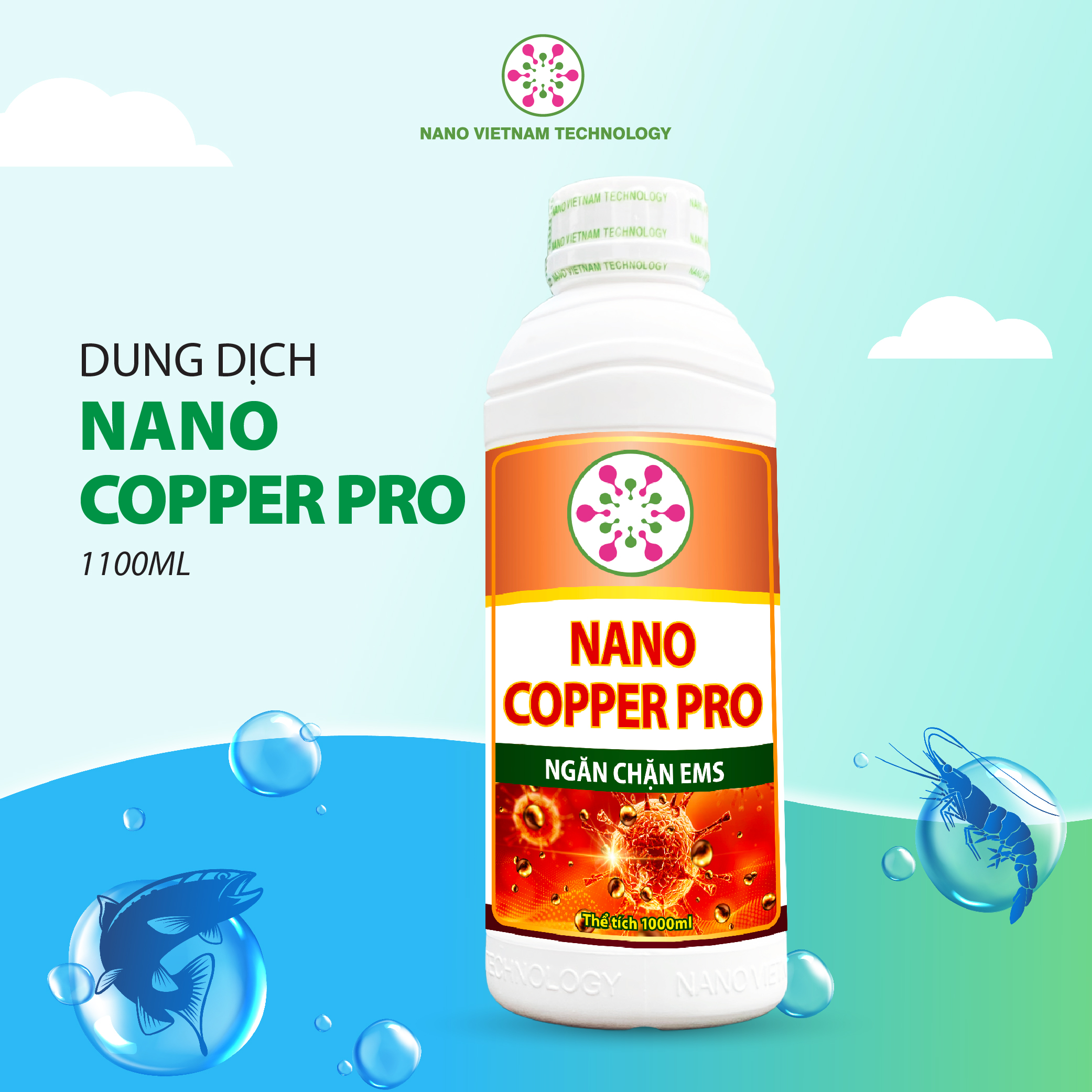 Nano Copper Pro VN Tech hỗ trợ xử lý vi khuẩn, nấm, tảo độc, ký sinh trùng cho thủy sinh 1000ML