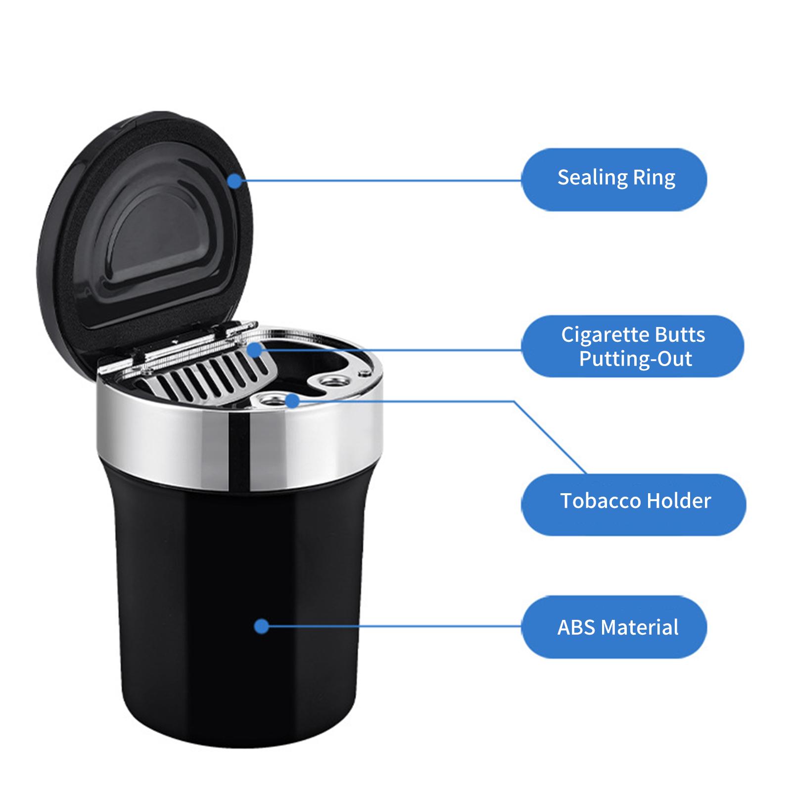 Car Ashtray, Universal Portable Smokeless Ashtray with Lid, Compass LED Blue Light for Most Car Cup Holder