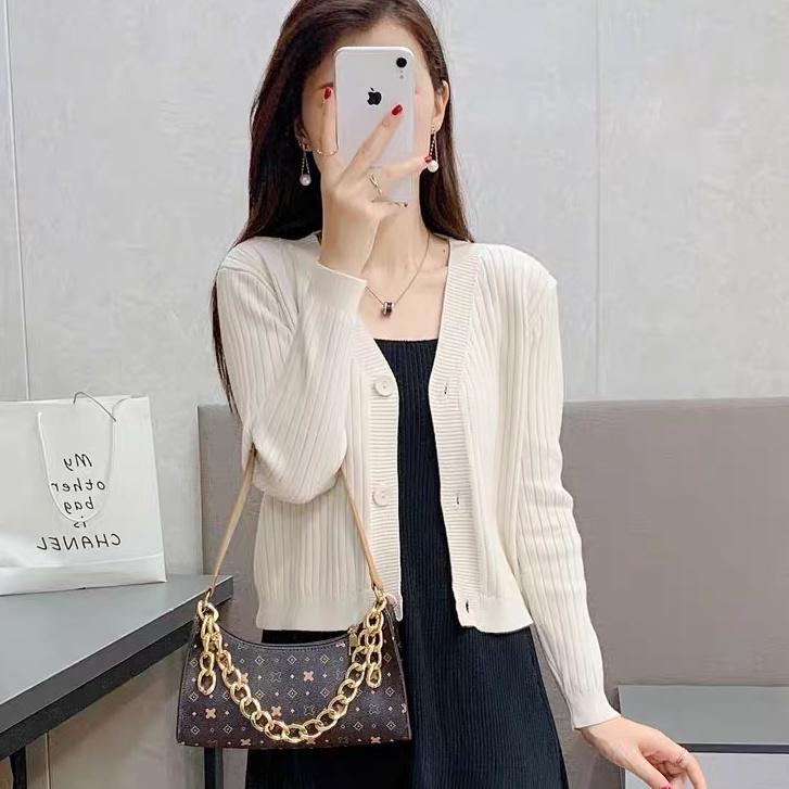 Áo khoác cardigan len dệt kim nữ kiểu cổ tim tay dài chất len gân phong cách Ulzzang Hàn Quốc trẻ trung phong cách