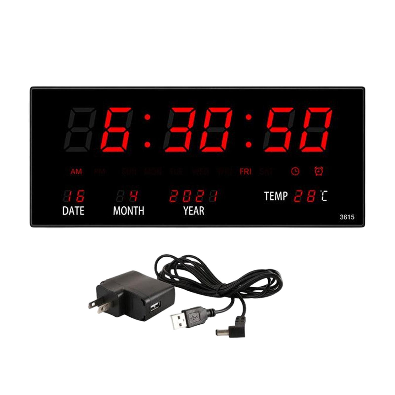 Rectangle Large Display Digital Clock with Date, Week, Indoor Temperature, Wall Clock for Kitchen, Office, Garage, Shop, Home