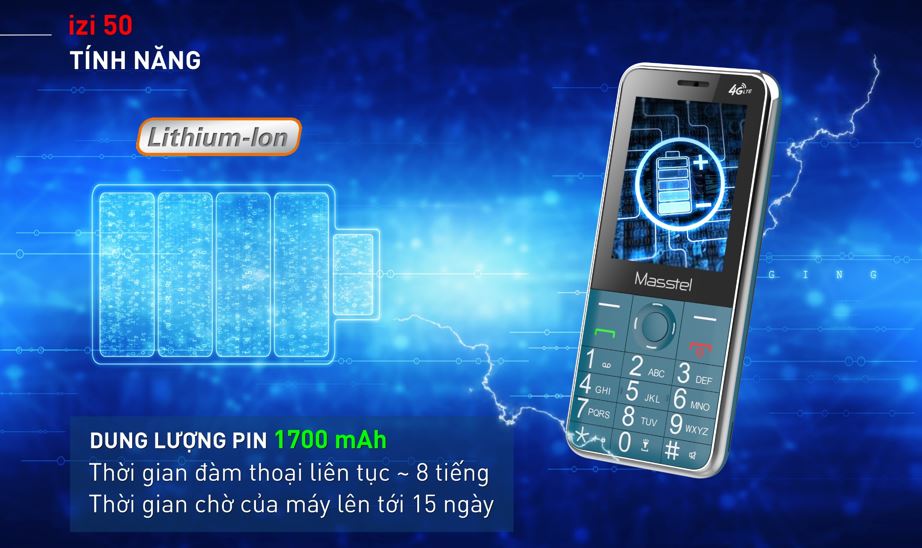 Điện thoại Masstel IZI 50 4G , Pin 1700 mah - Hàng chính hãng