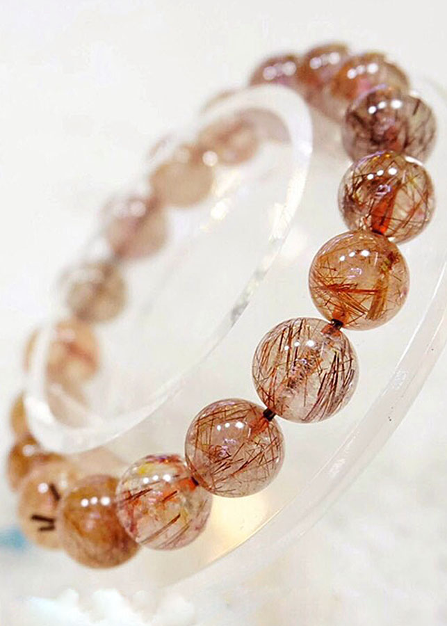 Vòng Tay Phong Thủy Đá Thạch Anh Tóc Đỏ Kim Tiền Jewelry - Hợp Mệnh Hỏa, Mệnh Thổ - Viên Đá Của Nhiệt Huyết - Nguồn Năng Lương Dồi Dào