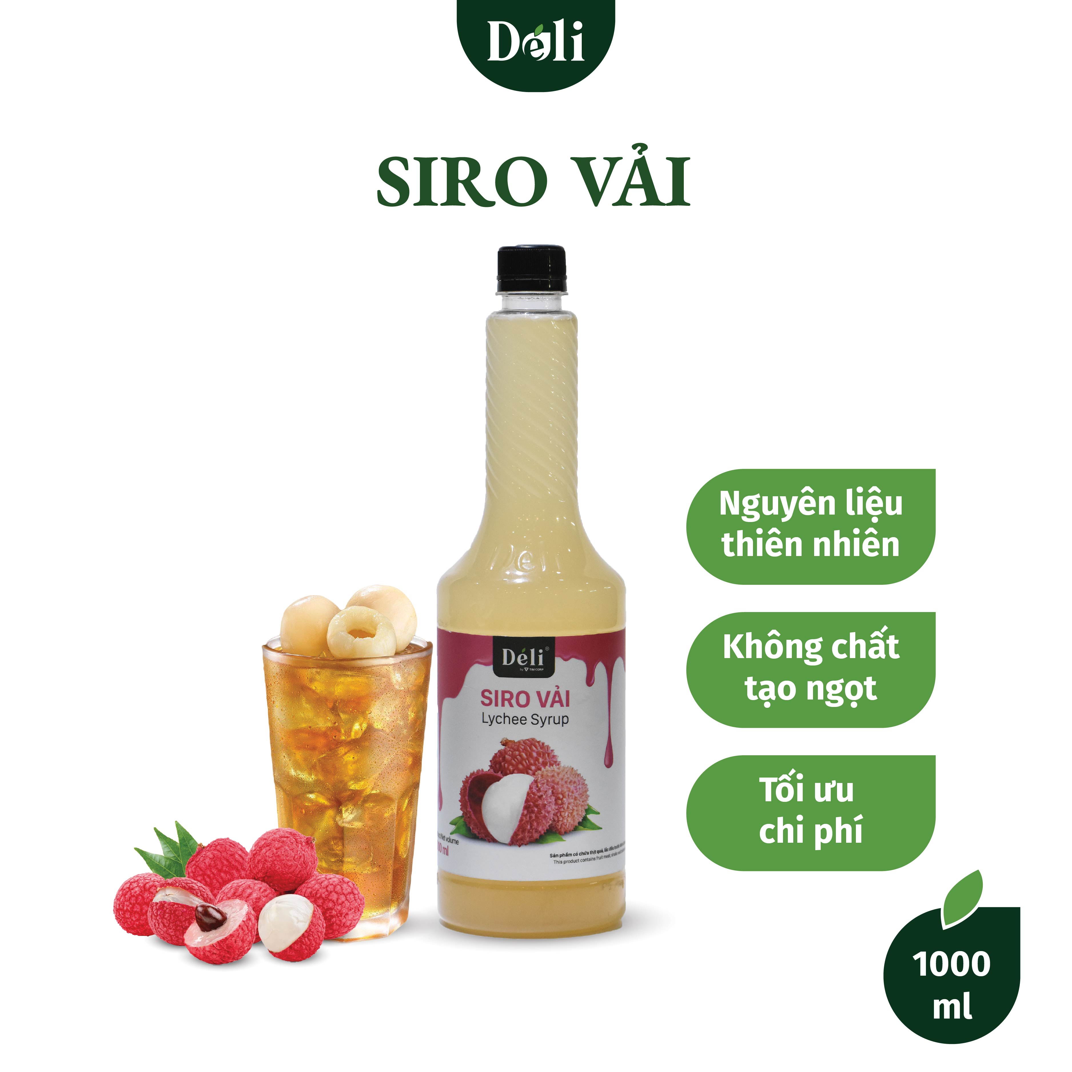 Siro vải Déli chai 1lit, HSD: 12 tháng  [CHUYÊN SỈ] Nguyên liệu pha chế trà trái cây, soda,...