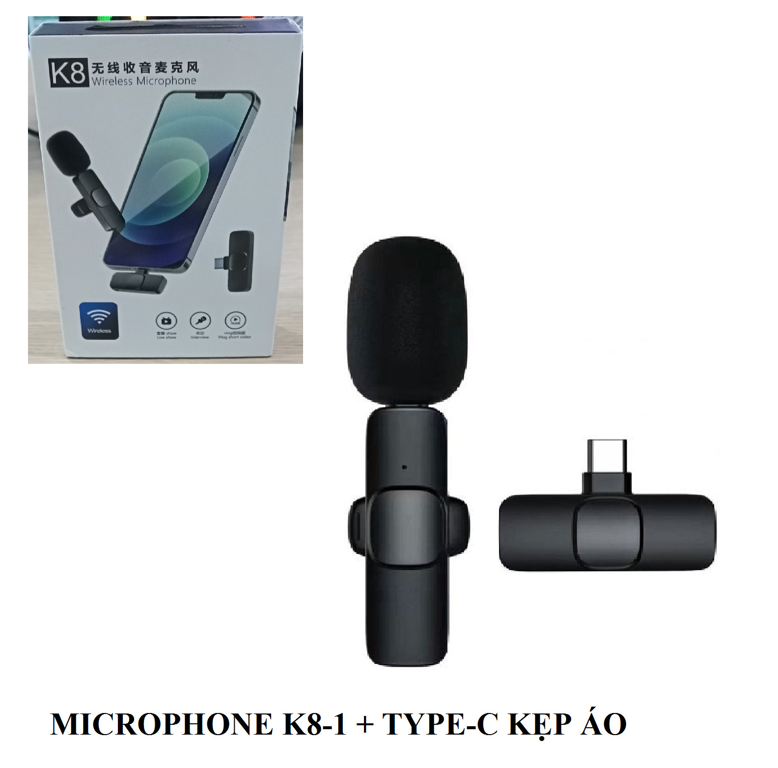 MICROPHONE KHÔNG DÂY CỔNG TYPE-C VÀ LN K8-1 - 1 MIC - JL