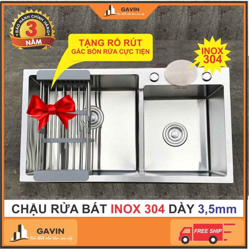 Chậu rửa bát inox 304 2 hố lệch dày 3,5mm