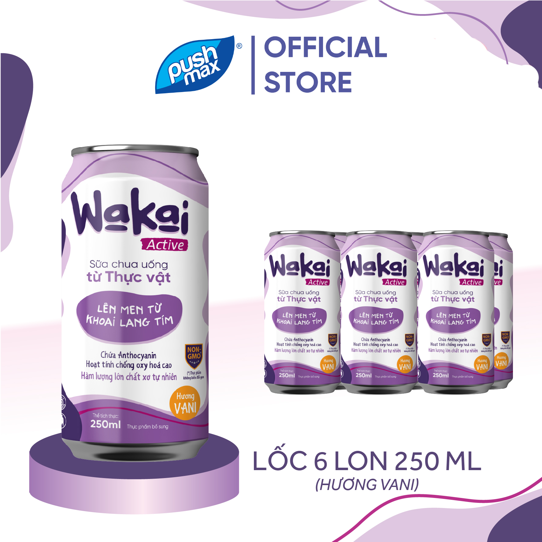 Lốc 6 Lon Sữa Chua Uống Từ Thực Vật Wakai Active (250ml x 6 Lon)