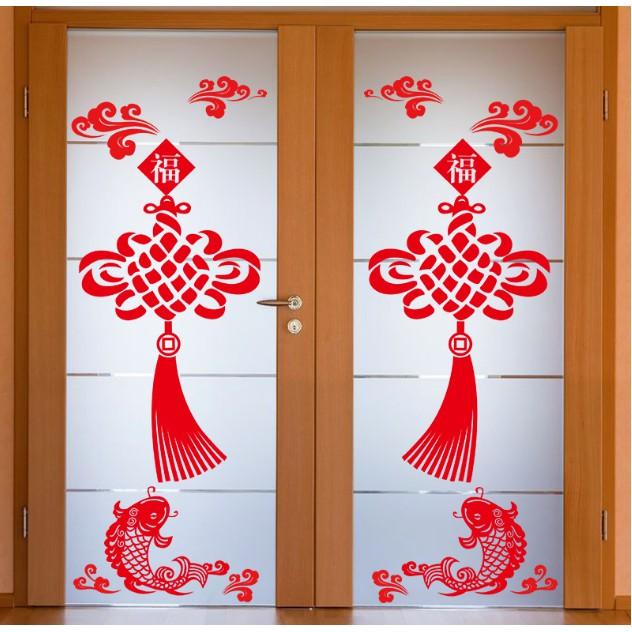 Decal trang trí tường Tết - 2 Dây rèm cá Hỷ chào