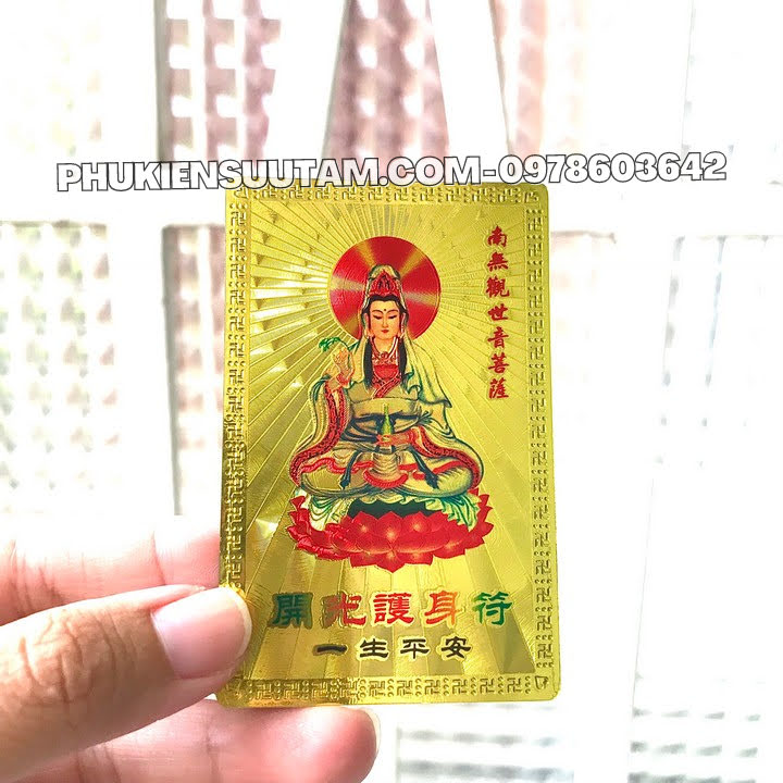 Thẻ Kim Bài Quan Âm Bồ Tát, kích thước: 8.3cmx5.3cmx0.2cm, màu: vàng - SP005745