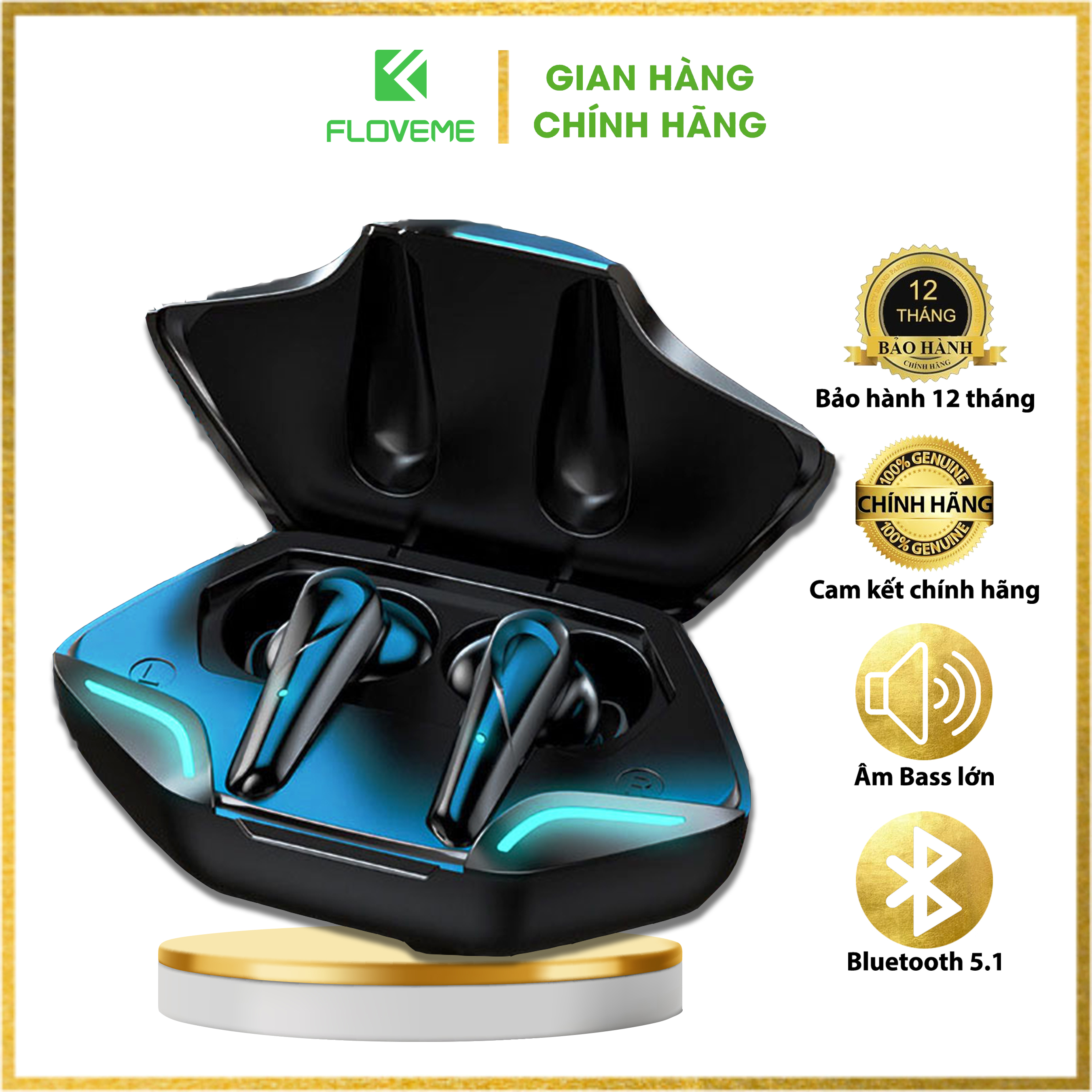 Tai Nghe Gaming bluetooth 5.0 FLOVEME Apro 366 , độ trễ cực thấp khi chơi game, Bass mạnh mẽ, tai nghe game thủ không dây - Hàng chính hãng