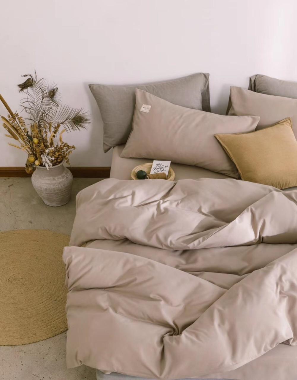 Bộ Chăn Chần Ga Gối Cotton Tici LIDACO  - Màu Be