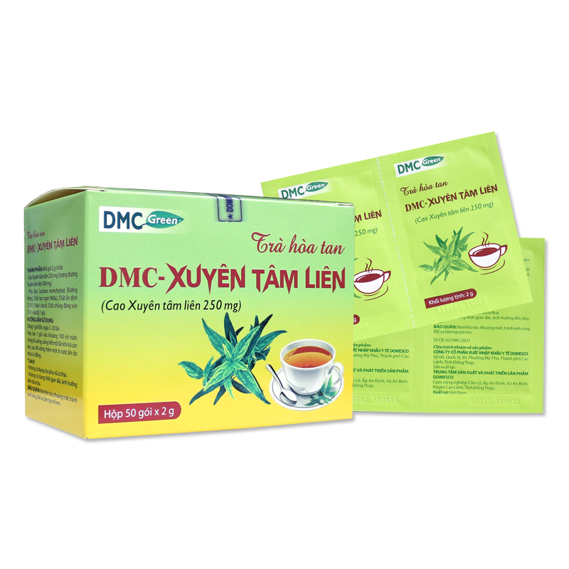 Trà Hòa Tan DMC - XUYÊN TÂM LIÊN Domesco Hỗ Trợ Giảm Ho, Đau Rát Họng, Bổ phế – Hộp 50 Gói Dạng Cốm