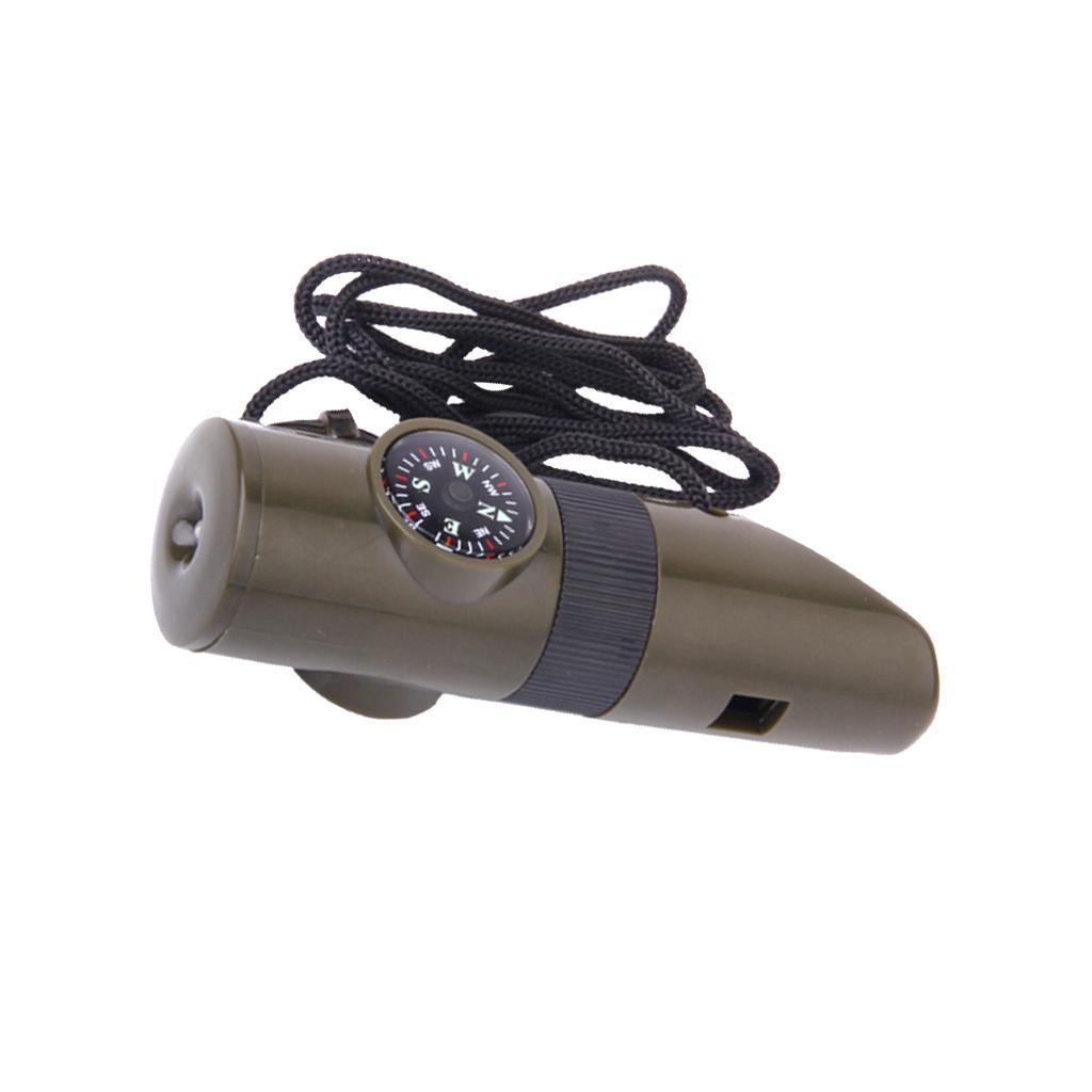 7-in-1 Multifunctional Compass Flashlight Magnifier Thermometer LED Emergency Survival Whistle For Outdoor Hiking Camping Accessory