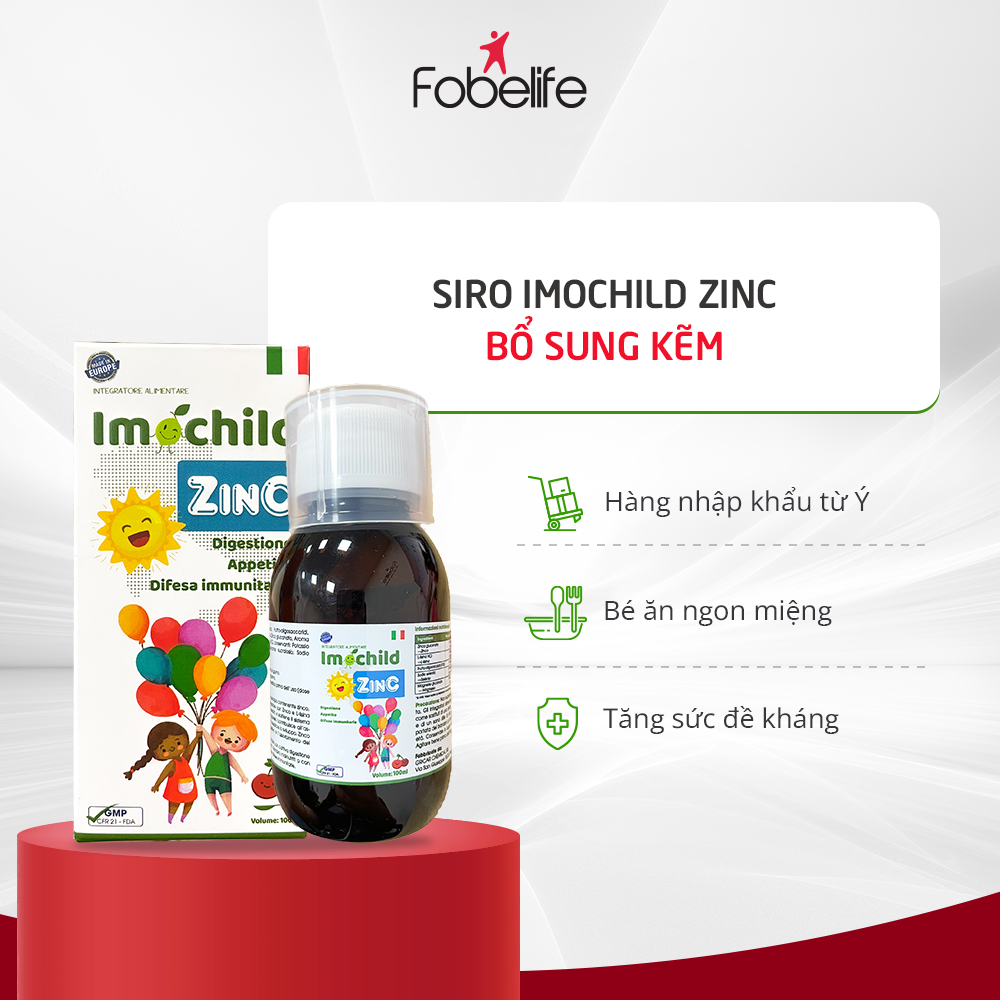 Siro Bổ Sung Kẽm Giúp Trẻ Hấp Thụ Tốt Tăng Sức Đề Kháng Imochild Zinc Nhập Khẩu Ý  ( Chai 100ml )