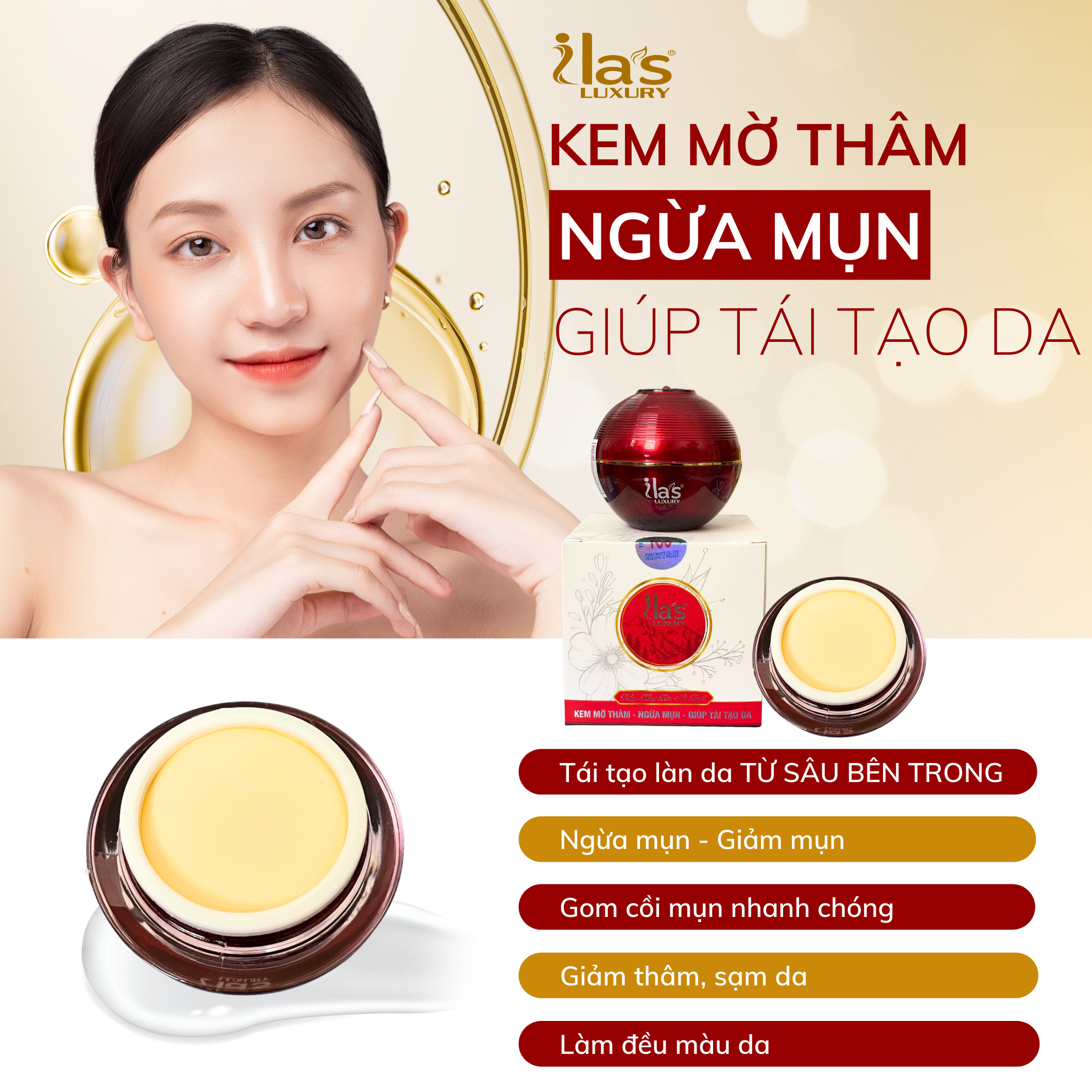 KEM TRỊ MỤN - MỜ THÂM SẸO – GIÚP TÁI TẠO DA ILA'S LUXURY CHÍNH HÃNG 16G