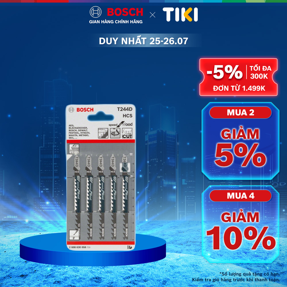 Lưỡi cưa lọng Bosch T 244 D - Gỗ (bộ 5 lưỡi)