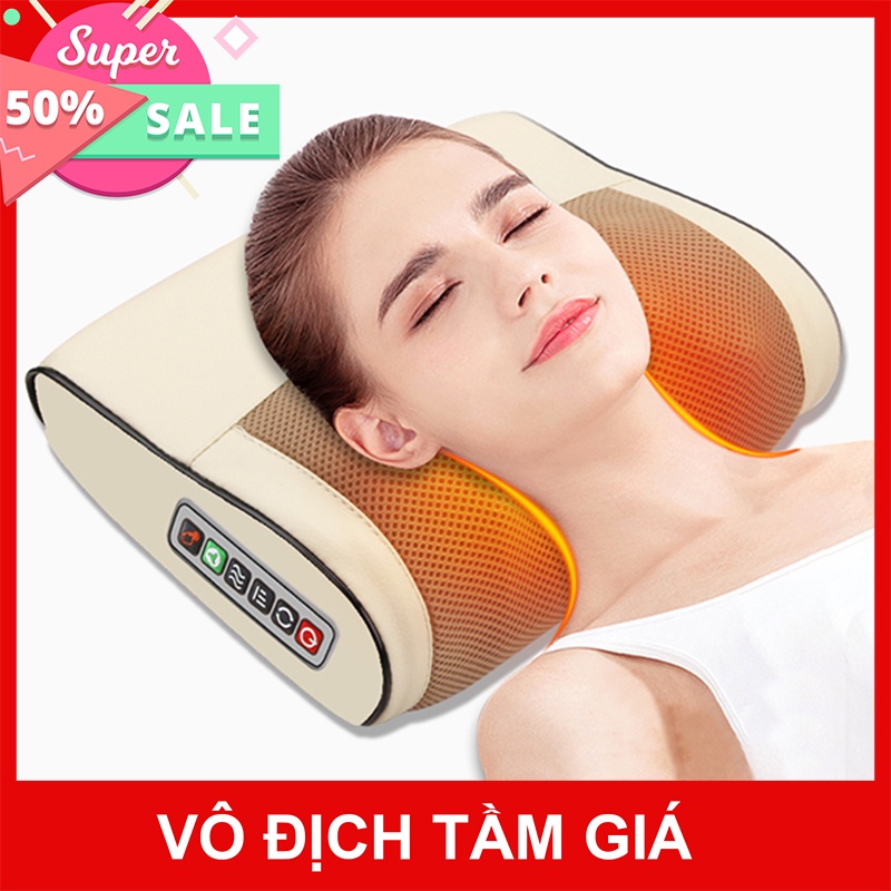 Gối Massage Hồng Ngoại 16 Bi Trị Liệu Nhật Bản, Mát Xa Cổ, Lưng, Vai Gáy HÀNG CHÍNH HÃNG