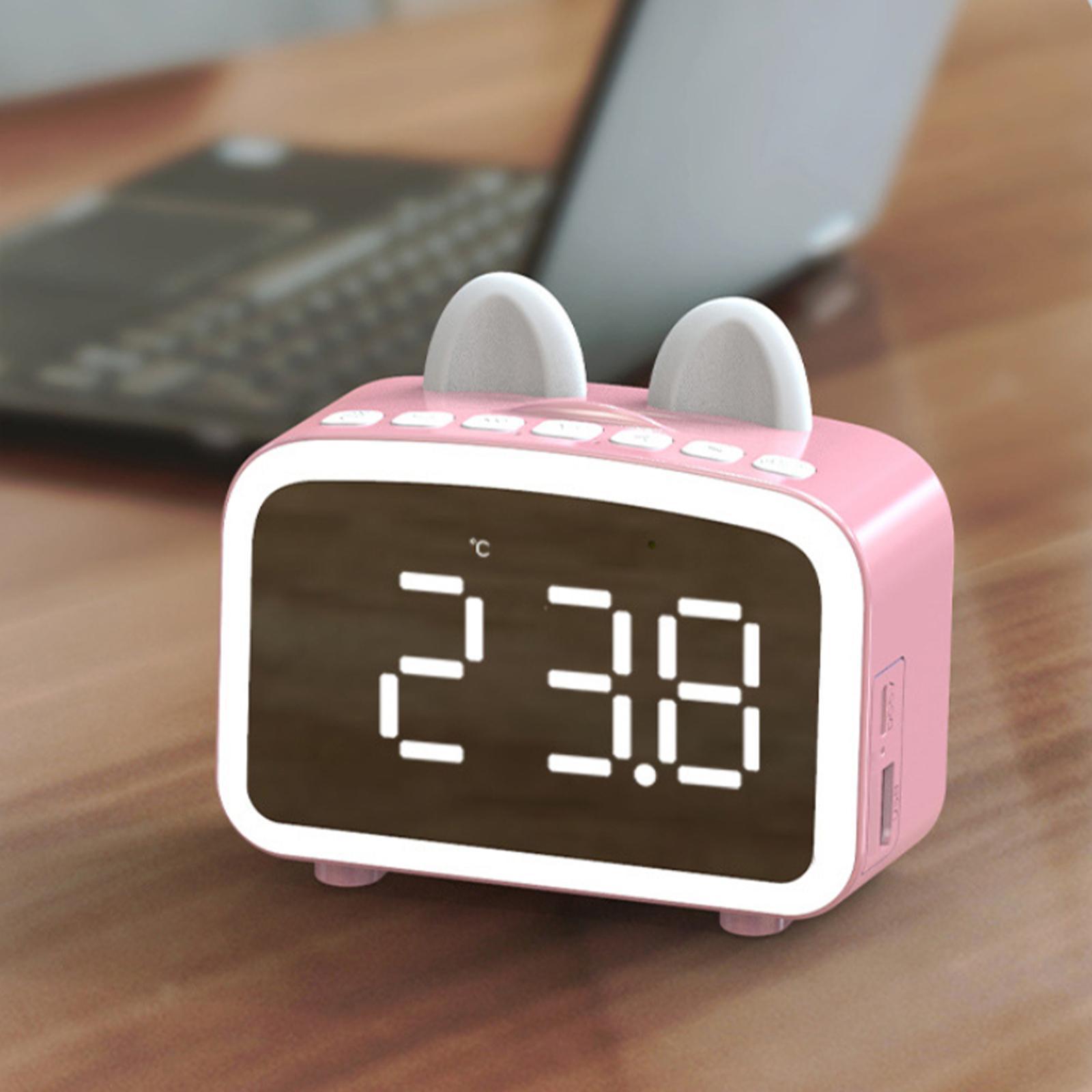 Clock Wireless Bluetooth Speaker Temperature Display for Bedside Pink