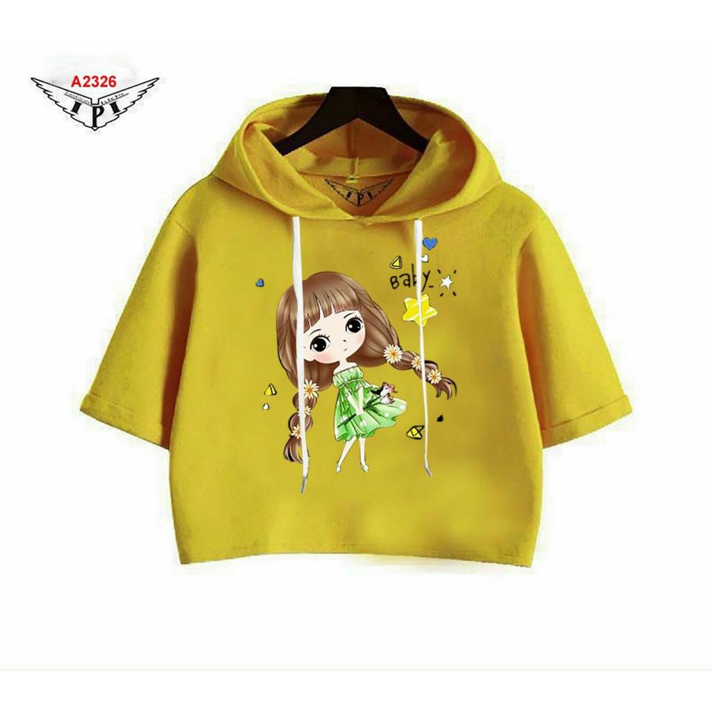 Áo bé gái hoodie croptop hoạ tiết bím tóc hoa cúc cho mẹ và bé diện mùa xuân(40kg-63kg