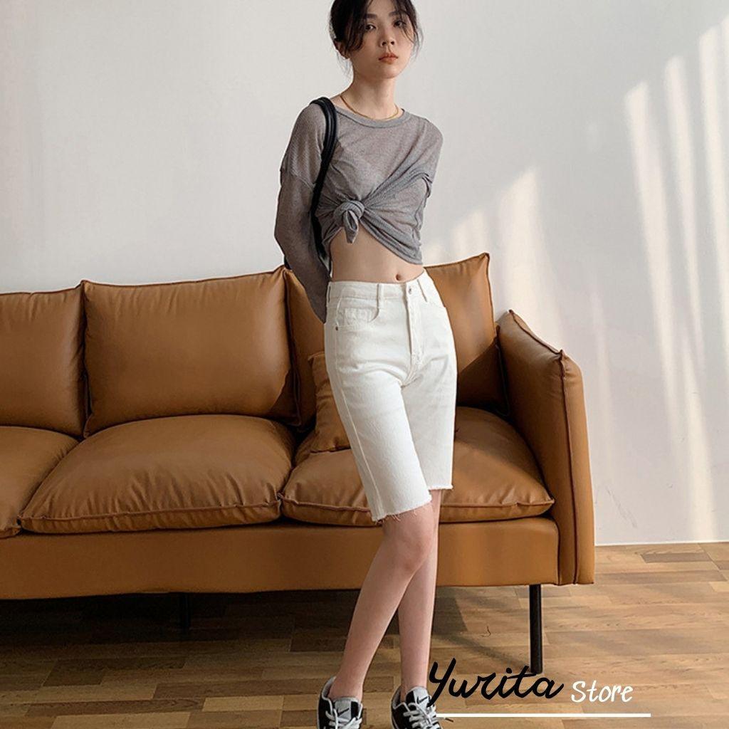 Quần Short Quần Lửng Nữ Yurita Ngố Cạp Cao Chất Kaki Jean Ôm Dáng Siêu Đẹp Có Giãn