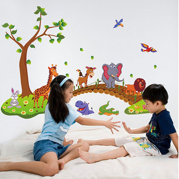 Decal Dán Tường Đàn Thú Qua Cầu DB024