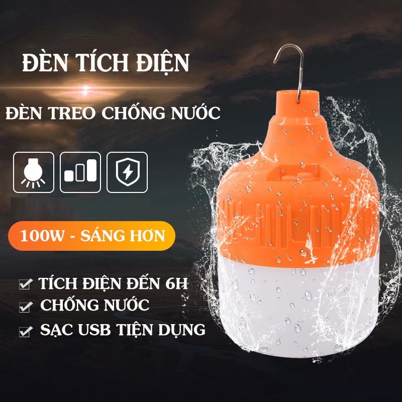 Bóng Đèn Tích Điện 6h - 8h Sạc Pin Đa Năng 100W - 150W Có Móc Treo Ko Cần Dây Điện