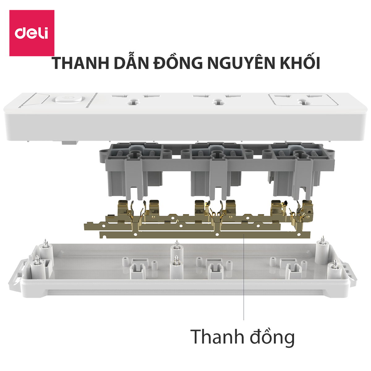 Ổ Cắm Điện Đa Năng 2500W Có Công Tắc Nguồn 3/4/6 Ổ , 3M/5M Dây Chống Giật Chống Cháy Chất Lượng Cao Deli - Phiên Bản Mới Nâng Cấp 2023 - Hàng Chính Hãng - ET401 - 406