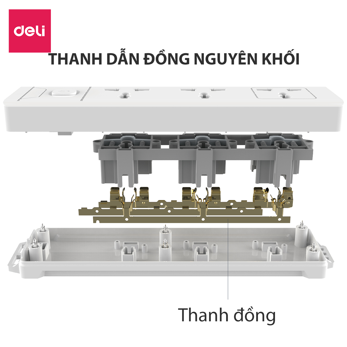 Ổ Cắm Điện Đa Năng Có Công Tắc Nguồn 3/4/6 Ổ , 3M/5M Dây Chống Giật Chống Cháy Chất Lượng Cao Deli - Hàng Chính Hãng - ET401 - 406