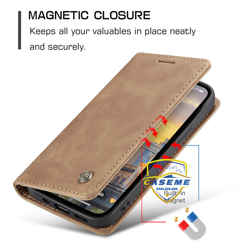 Bao da bò thật dạng ví dành cho iPhone 14 Pro Caseme - Hàng Nhập Khẩu