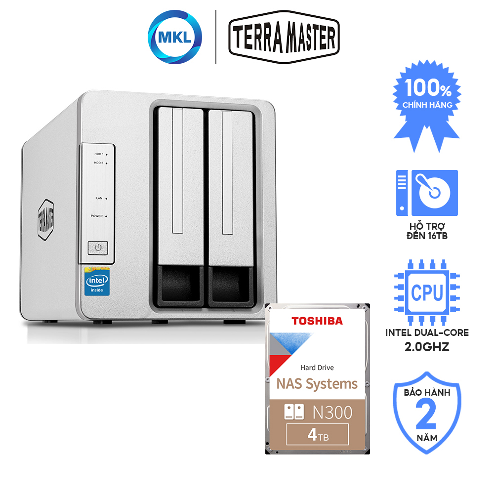 Combo ổ cứng mạng Nas Terra Master F2-221 2 khay + ổ cứng HDD Nas Toshiba N300 4TB - hàng chính hãng