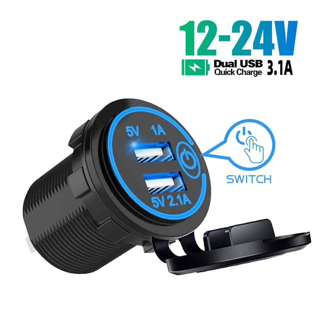 5V 3.1A 12V Bộ sạc xe USB kép với công tắc cảm ứng LED ánh sáng bộ điều hợp bộ điều hợp bộ điều hợp bộ điều hợp cho xe tải xe máy xe máy