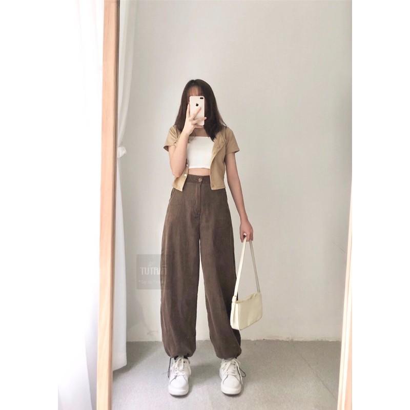 Quần Jogger Nhung tăm rút gấu ( Ảnh Thật)
