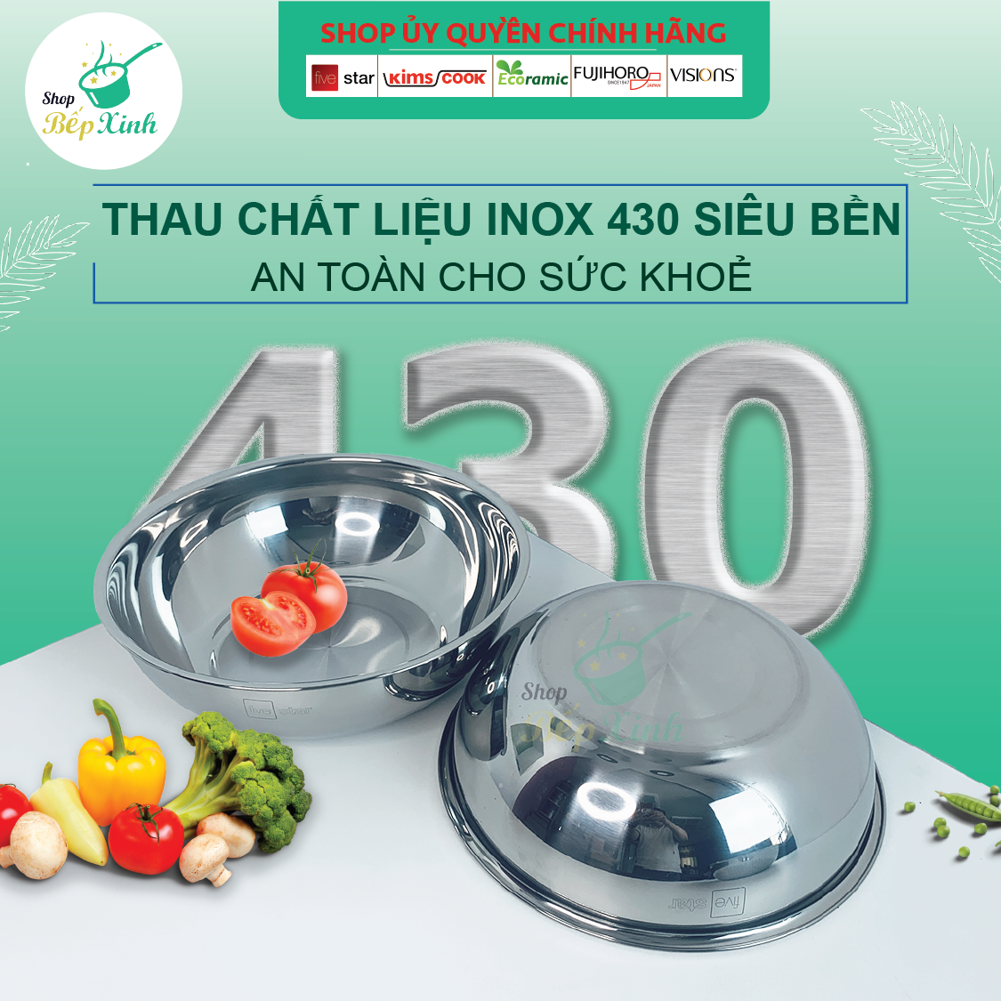 Thau Rổ lưới inox 430 cao cấp Fivestar 22cm / 26cm / 30cm / 32cm - Shop Bếp Xinh