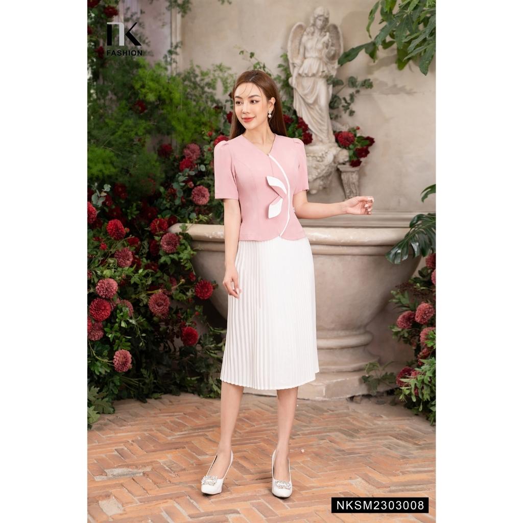 Áo Sơ Mi Nữ NK Fashion Thiết Kế Phối Nếp Hoa Gấp Kiểu Dáng Thanh Lịch Nhẹ Nhàng Chất Vải Nhập Hàn Cao Cấp NKSM2303008