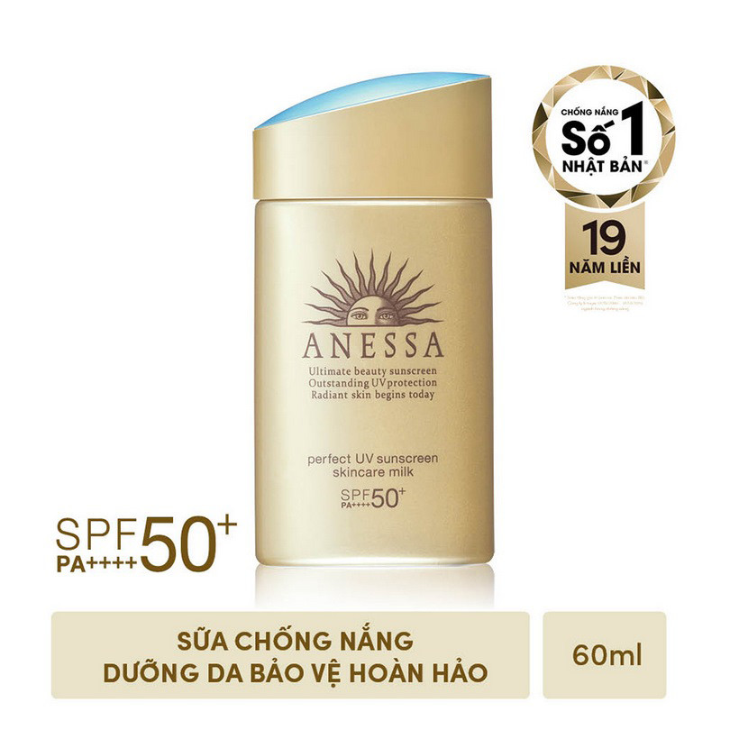 Combo Kem chống nắng Anessa dạng sữa dưỡng da bảo vệ hoàn hảo SPF 50+ PA++++ 60ml kèm Kem chống nắng Anessa dạng gel dưỡng trắng 4ml và Túi Cói Anessa