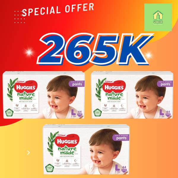 Combo 3 Tã Quần Siêu Cao Cấp Huggies Platinum Nature Made L44 (44 Miếng)