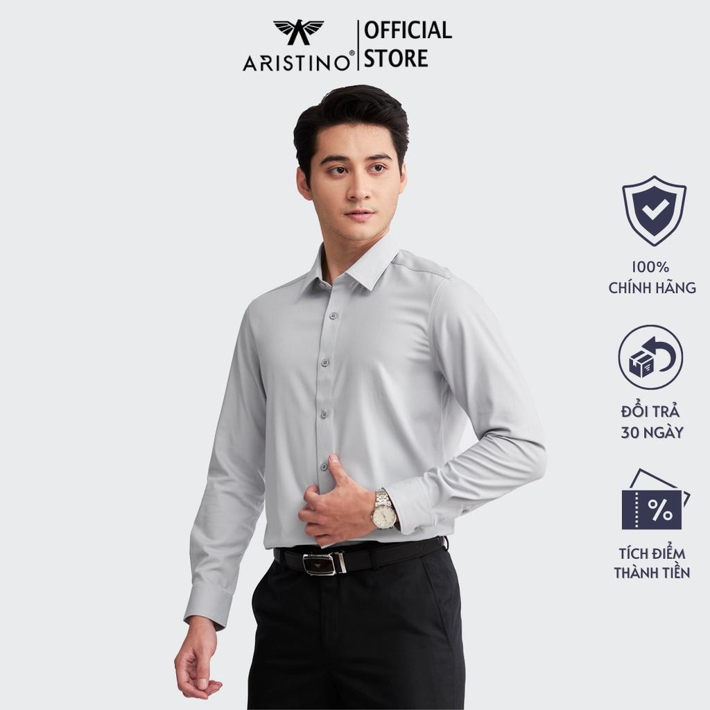 Áo sơ mi nam dài tay ARISTINO dáng Slim fit ôm vừa, màu xám solid nam tính, lịch lãm - ALS11302