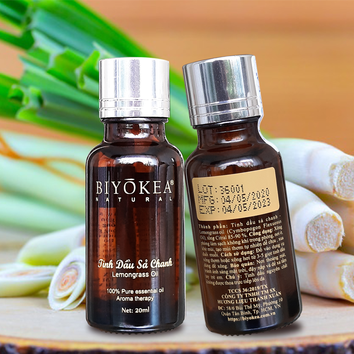 Combo 2 tinh dầu sả chanh Biyokea xông phòng đuổi muỗi, xông khử mùi chai 20ml tặng 1 chai cùng loại