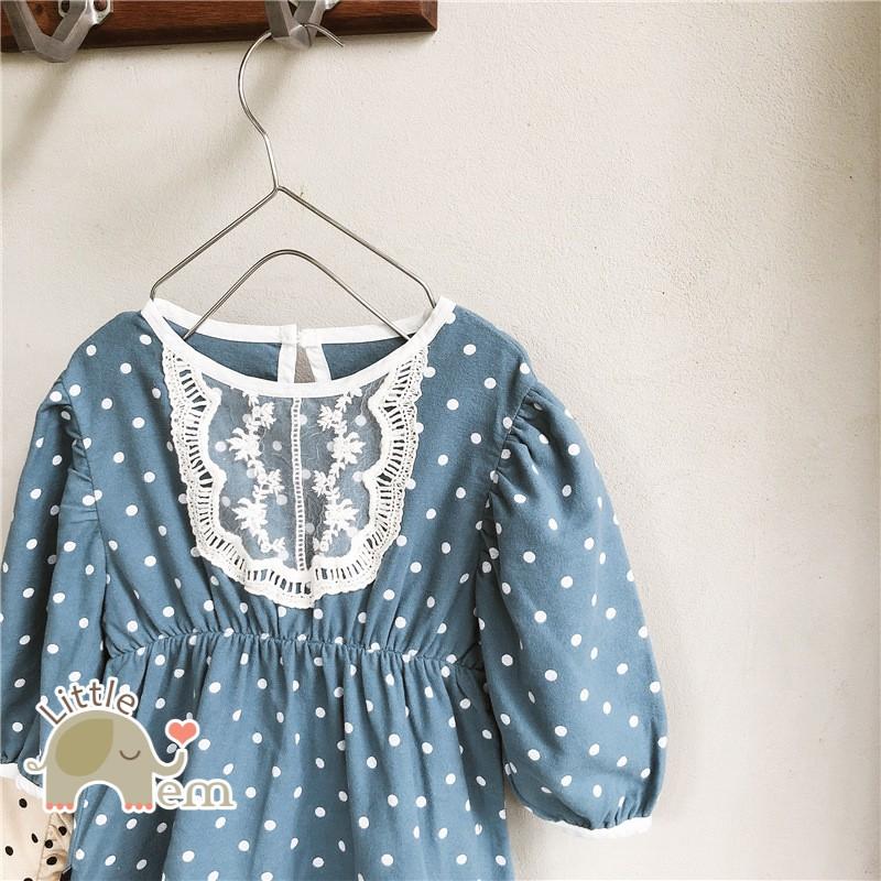 Váy bé gái Cotton _ Chấm bi xanh