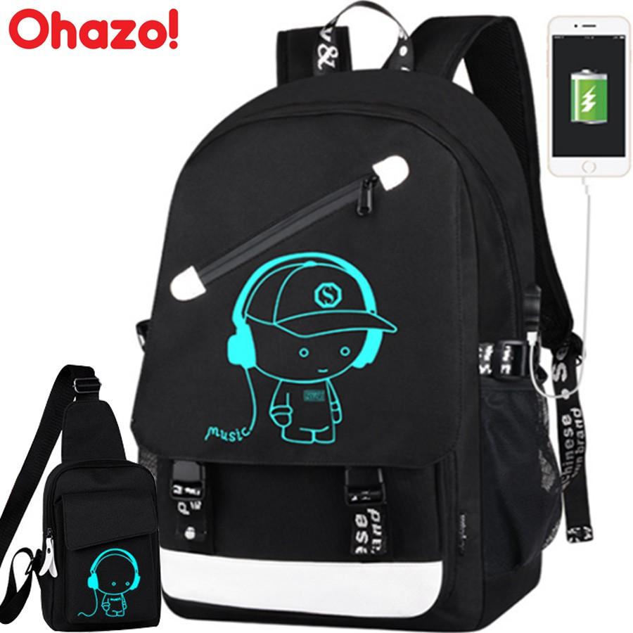 Bộ Balo đi học + Túi đeo chéo Ohazo! Hình Boymusic phát sáng