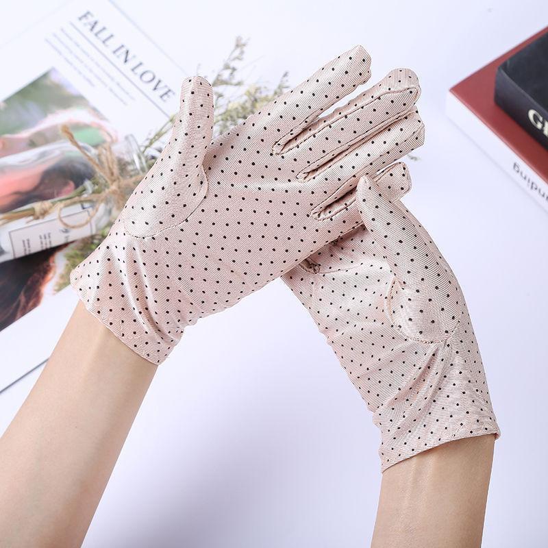 Găng tay chống nắng nữ ngắn chấm bi thật tay co giãn tốt- gang tay chong nang nu cham bi thoi trang
