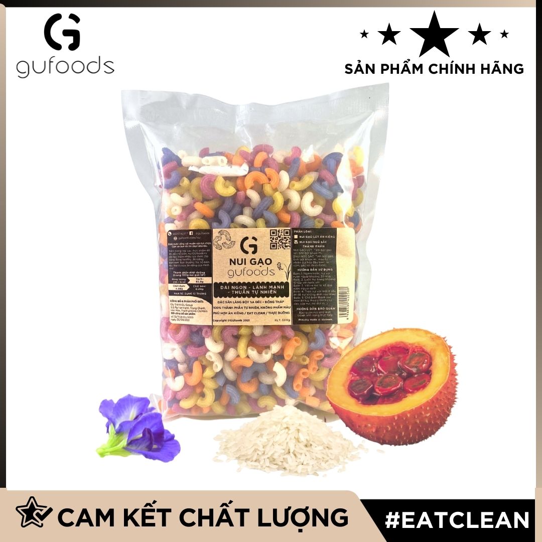 Nui gạo lứt / nui ngũ sắc GUfoods - Dai ngon, Tiện lợi, Healthy, Eat clean, Thực dưỡng, Thuần chay
