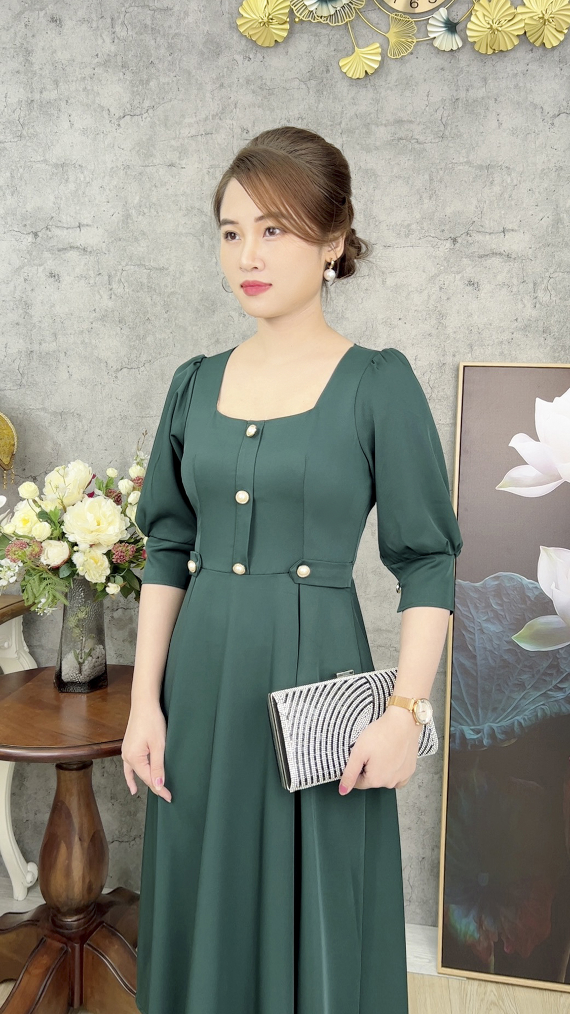 Đầm Quý Bà [ Linh Trà ] (TM 446) Trang Nhã Thanh Lịch Sang Trọng Đi Làm Đi Tiệc Cho Trung Niên U40