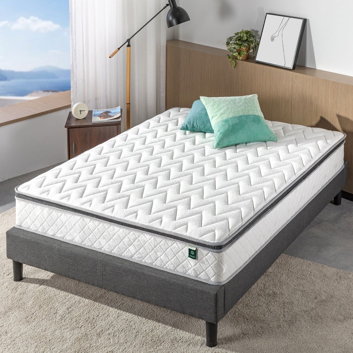 Nệm Lò Xo Cao Su Zinus Hút Chân Không Cao Cấp Zinus - 10in Euro Top Latex Hybrid Spring Mattress