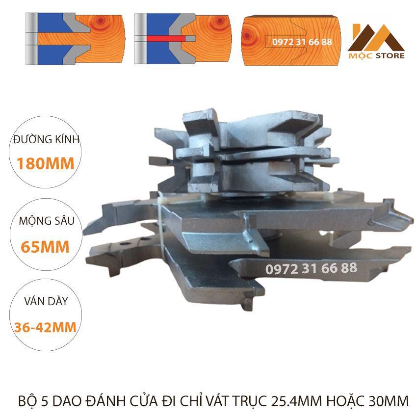 BỘ 5 DAO ĐÁNH MỘNG CỬA CHỈ VÁT ĐƯỜNG KÍNH 180MM, MỘNG SÂU 65MM VÁN DÀY 36-42MM - TRỤC 25.4MM HOẶC 30MM, MŨI SOI GỖ