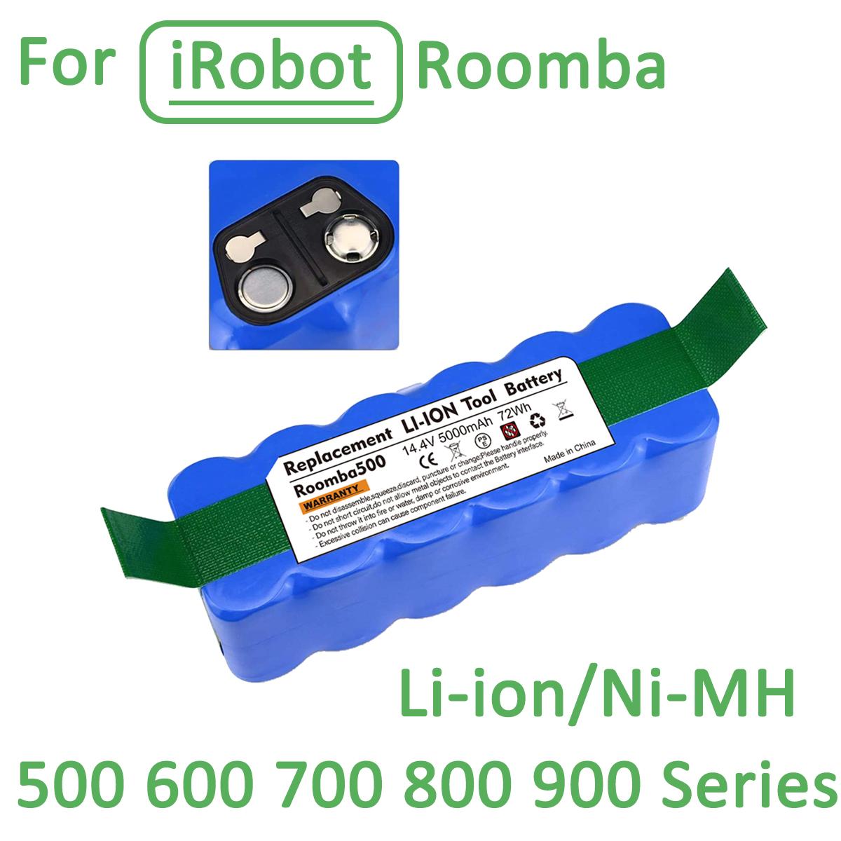 14.4V Cho Pin iRobot Roomba 500 600 700 800 900 Series 510 530 550 650 770 780 790 870 880 960 980 Máy Hút Bụi Bateria Màu Sắc: 1-Li-ion 6.4Ah Đen