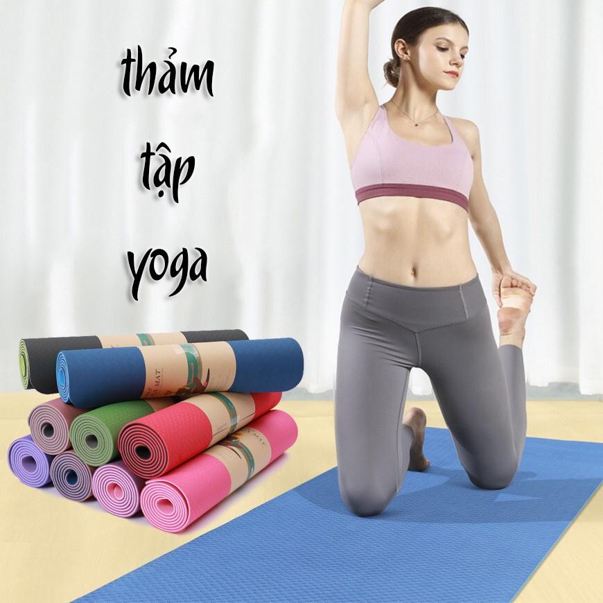 Thảm tập yoga chống trượt, thảm tập gym tại nhà tập thể dục chất liệu TPE 2 lớp 8mm cao cấp chống trơn tuyệt đối