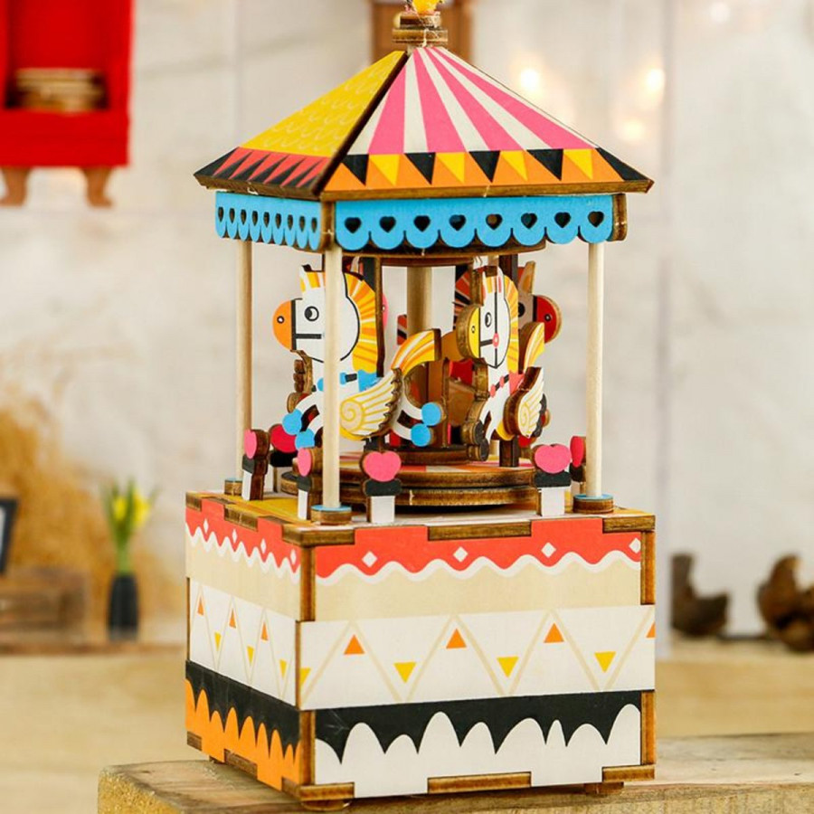 Mô hình Hộp nhạc Vòng quay Ngựa gỗ - Merry go round Music Box AM304