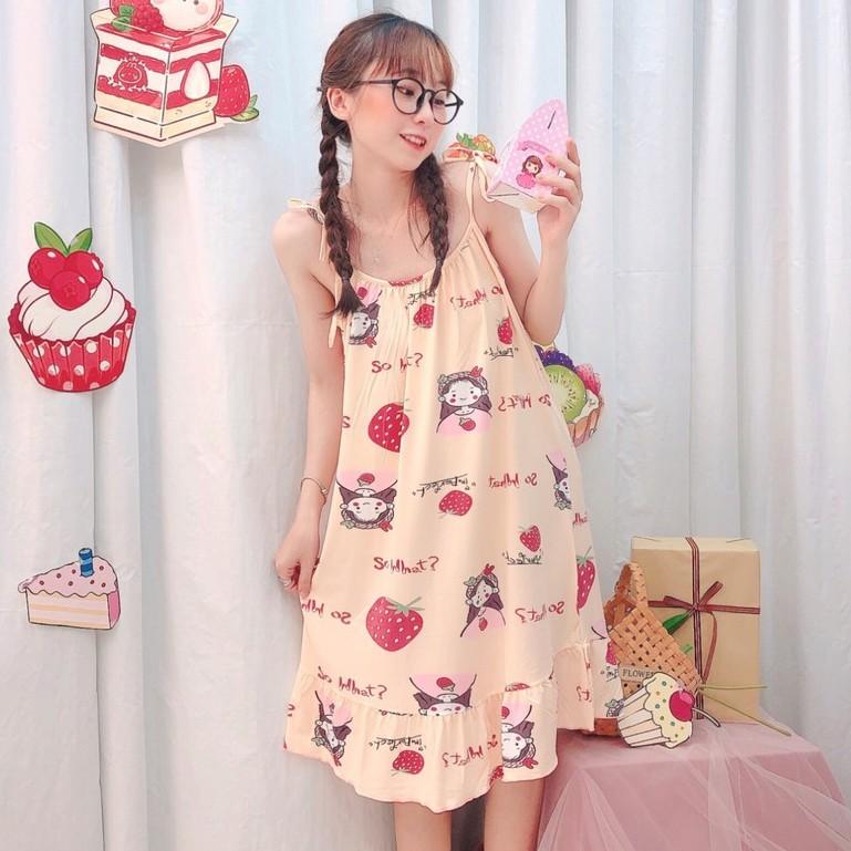 Váy ngủ 2 dây đầm ngủ thun mềm mịn, thoáng mát -